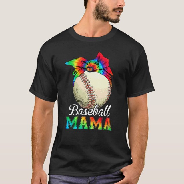 Womens Baseball Mama Tie Dye Mother's Day T Shirt (Framsida)