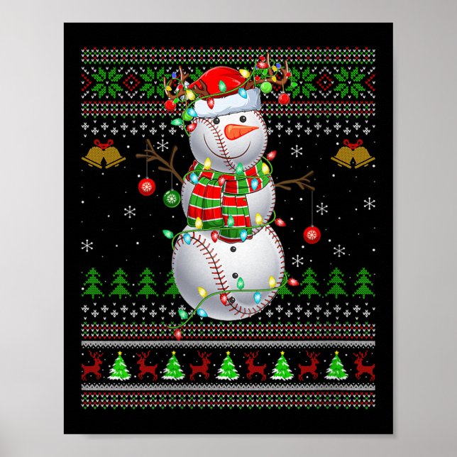 Womens Baseball Snowman Ugly Christmas Sweaters Sr Poster (Framsidan)
