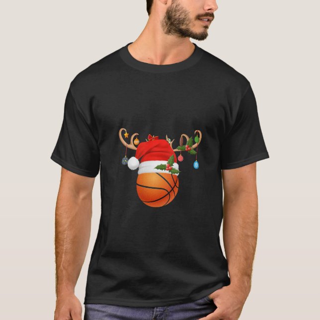 Womens Basketball Christmas Reindeer Santa Hat Spo T Shirt (Framsida)