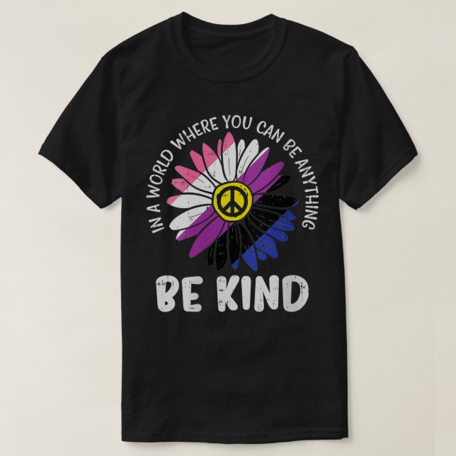 Womens Be Kind Genderfluid Daisy Peace Hippie Prid T Shirt (Design framsida)