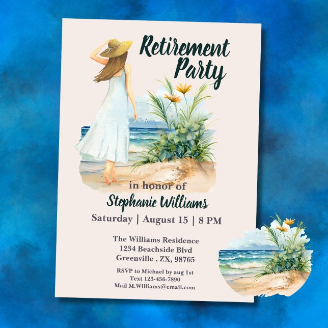 Womens Beach and Flowers Thmet Pension Party Inbjudningar (Skapare uppladdad)