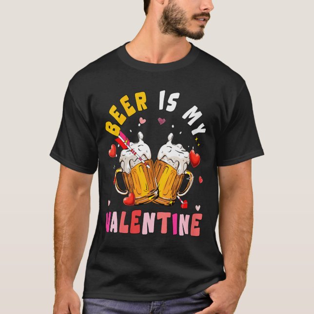 Women's Beer Is My Valentine Hearts Matching Drink T Shirt (Framsida)
