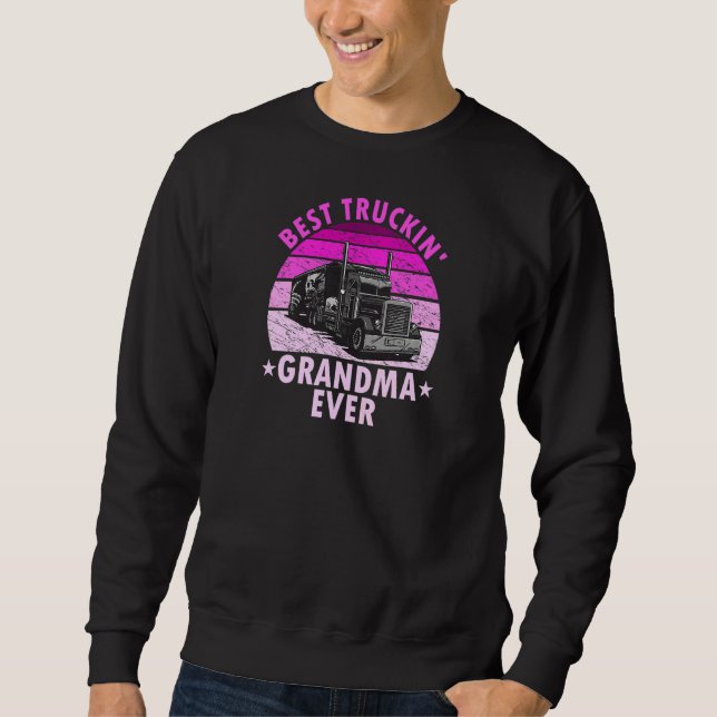 Womens Best Truckin Grandma Ever  Truck Driver Tru Lång Ärmad Tröja (Framsida)