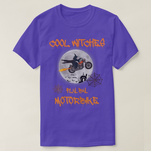 Womens Biker Lady, Cool witches fly by motorbike,  T Shirt (Design framsida)