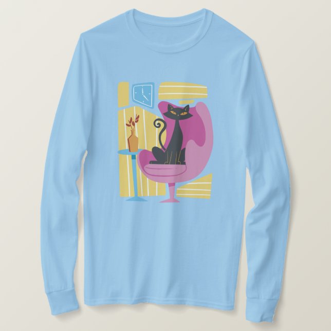 Women's Black Cat Abstract Long Sleeve  T Shirt (Design framsida)