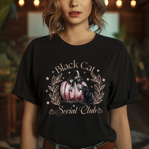 Womens Black Cat Social Klubb Halloween T Shirt
