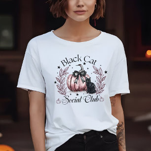 Womens Black Cat Social Klubb Halloween T Shirt