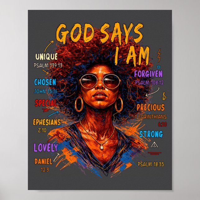 Womens Black Girl Queen God Says I Am Melanin Hist Poster (Framsidan)