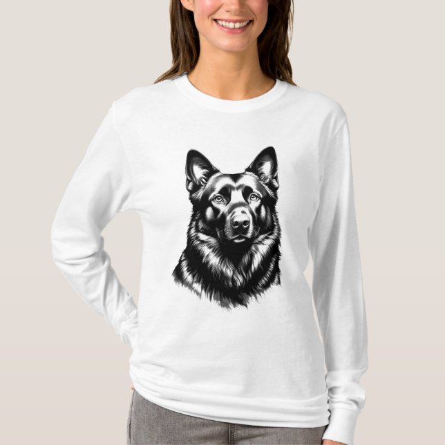 Women's Black GSD Long Sleeve White Tee (Framsida)