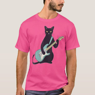 Womens Black Kitten Cat Spela Electric Guitar Mu T Shirt