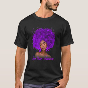 Womens Black Melanin Lila Ribbon Low Vision Awar T Shirt