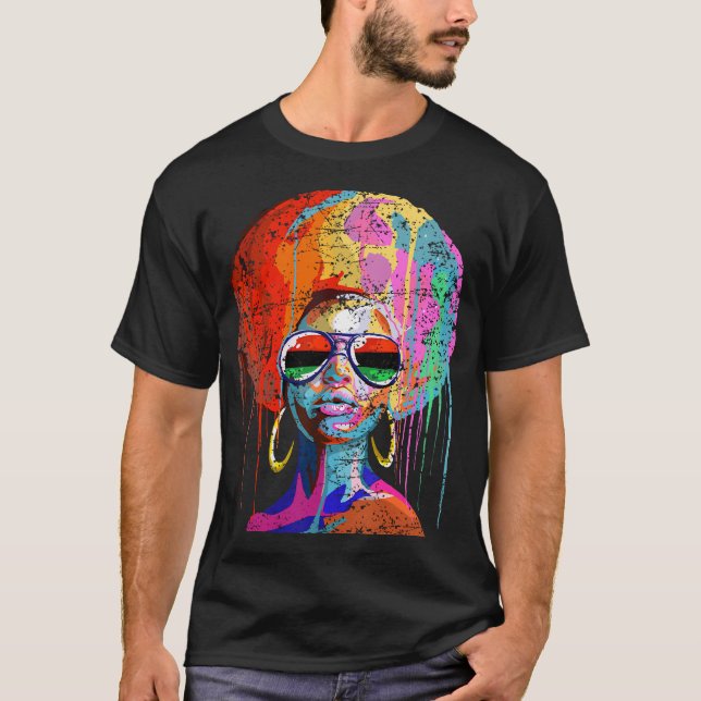 Womens Black Queen Afro Melanin Exponent T Shirt (Framsida)