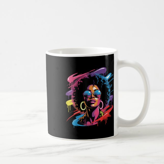 Womens Black Queen Afro Melanin Paint Dripping Jun Kaffemugg (Höger)