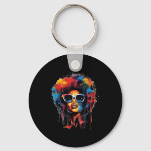 Womens Black Queen Afro Melanin Paint Dripping Jun Nyckelring