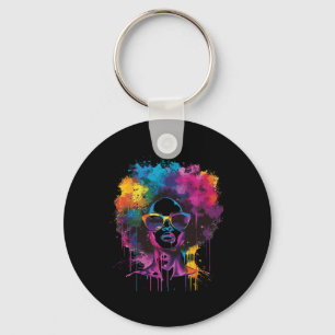 Womens Black Queen Afro Melanin Paint Dripping Jun Nyckelring