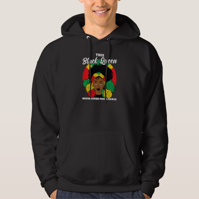 Womens Black Queen never asked for a prince Black  Hoodie (Framsida)