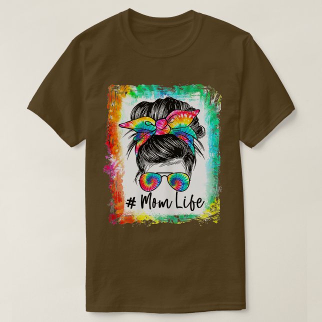 Womens Bleached Mamma Life Messy Bun Hair Sunglass T Shirt (Design framsida)