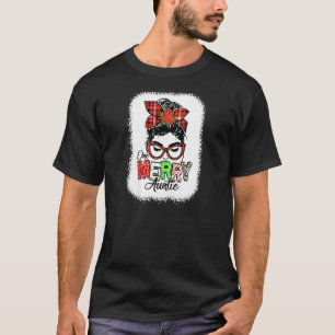 Womens Bleached Red Plade One Merry Auntie Messy B T Shirt