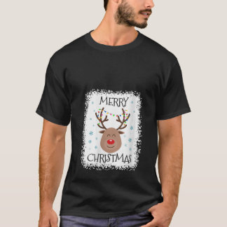 Womens Bleached Rudolph Red Nose Reindeer Face Mer T Shirt