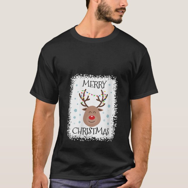Womens Bleached Rudolph Red Nose Reindeer Face Mer T Shirt (Framsida)