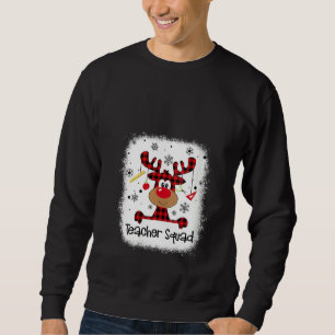 Womens Bleached Teacher Squad Reindeer Funny Teach Lång Ärmad Tröja