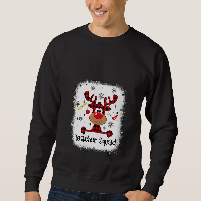 Womens Bleached Teacher Squad Reindeer Funny Teach Lång Ärmad Tröja (Framsida)