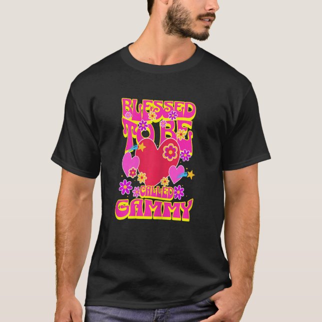 Womens Blessed To Be Called Gammy Heart Groovy Flo T Shirt (Framsida)