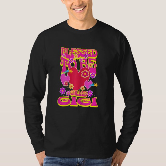 Womens Blessed To Be Called Gigi Heart Groovy Flow T Shirt (Framsida)