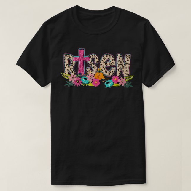 Womens Blommigt Leopard Risen Påsk Christian Easte T Shirt (Design framsida)