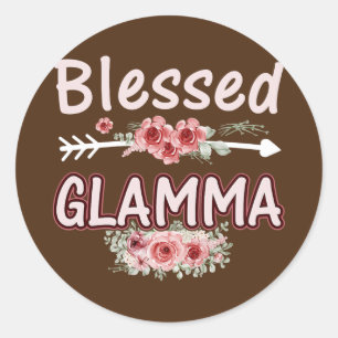 Womens Blsed Glamma Blommigt Mamma Grandma Julafto Runt Klistermärke