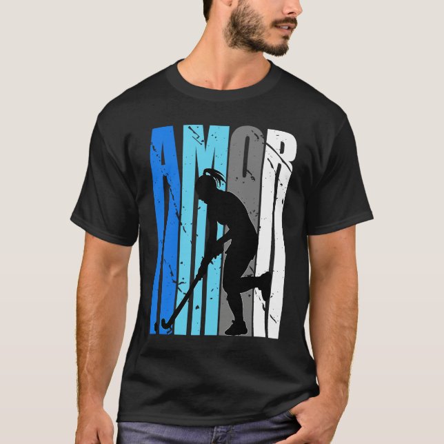 Womens Blue Amor Hockey Season Fan Girl College St T Shirt (Framsida)