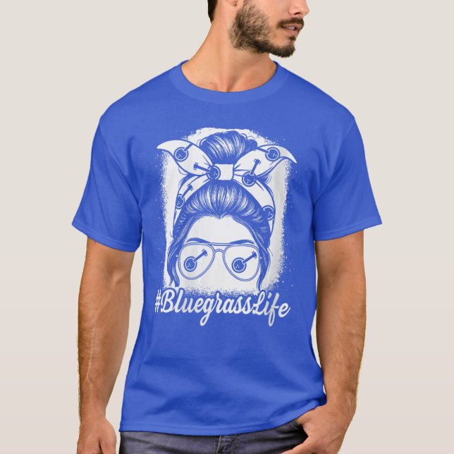 Womens Bluegrass Life Messy Bun Banjo Fiddle Music T Shirt (Framsida)