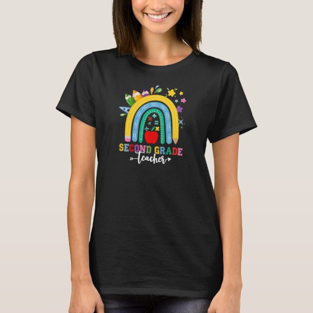 Womens Boho Rainbow andra Klass Lärare tillbaka ti T Shirt (Framsida)