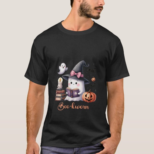 Womens Bok Coquette Bow Ghost Witch Hat Halloween T Shirt (Framsida)