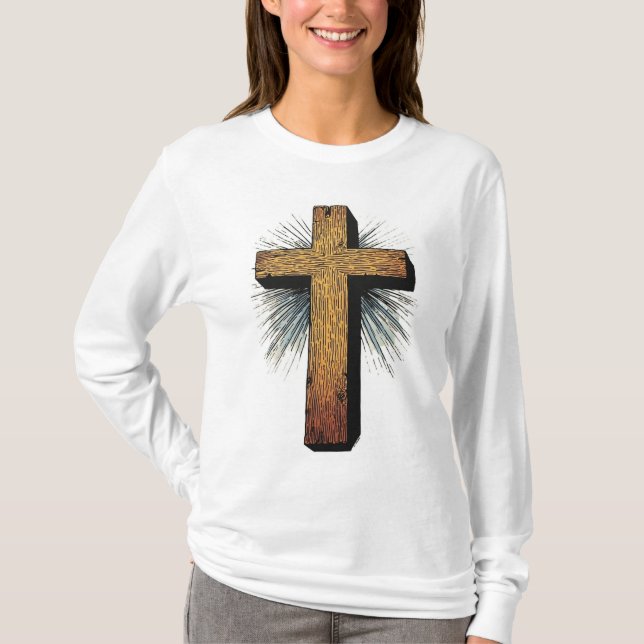 Women's Bold Christian Cross Long Sleeve Tee (Framsida)