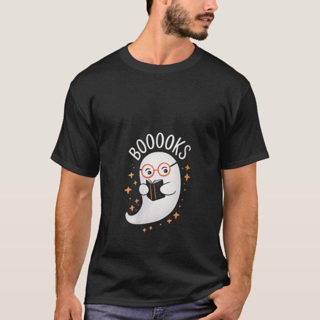 Womens Boooks Ghost Reading Bokar Bibliotek Hallow T Shirt (Framsida)