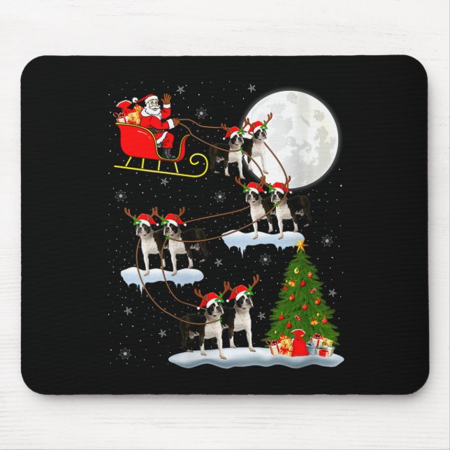 Womens Boston Terrier Dog Santa Sleigh Flying Funn Musmatta (Framsidan)