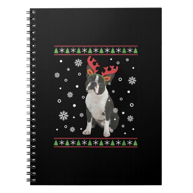 Womens Boston Terrier Julafton Ugly jul Sweater Anteckningsbok (Framsidan)