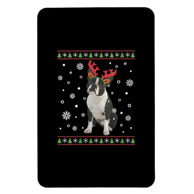 Womens Boston Terrier Julafton Ugly jul Sweater Magnet (Vertikal)
