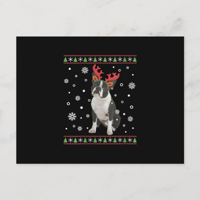 Womens Boston Terrier Julafton Ugly jul Sweater Vykort (Framsida)