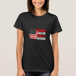 Womens Bourbon Bacon & Freedom USA American Flag F T Shirt