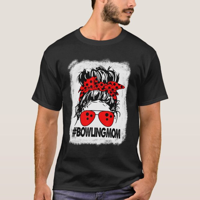 Womens Bowling Mamma Messy Bun Bleached T Shirt (Framsida)