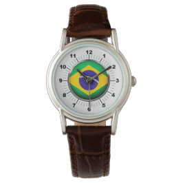 Women's Brazil Flagga Classic Brown Leather Watch Armbandsur
