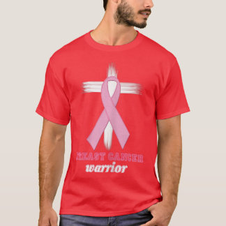 Womens Breast Cancer Warrior Embroidery look pin T Shirt