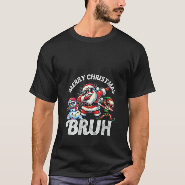 Womens Bruh Meme Santa Dabbing Through The Snow Ch T Shirt (Framsida)