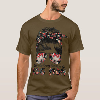 Womens Bull Terrier Dog Mom Messy Bun Hair Glasses T Shirt