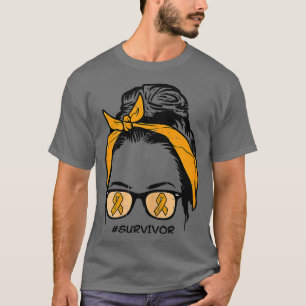 Womens Bun Orange Ribbon Sunglass Survivor Leukemi T Shirt