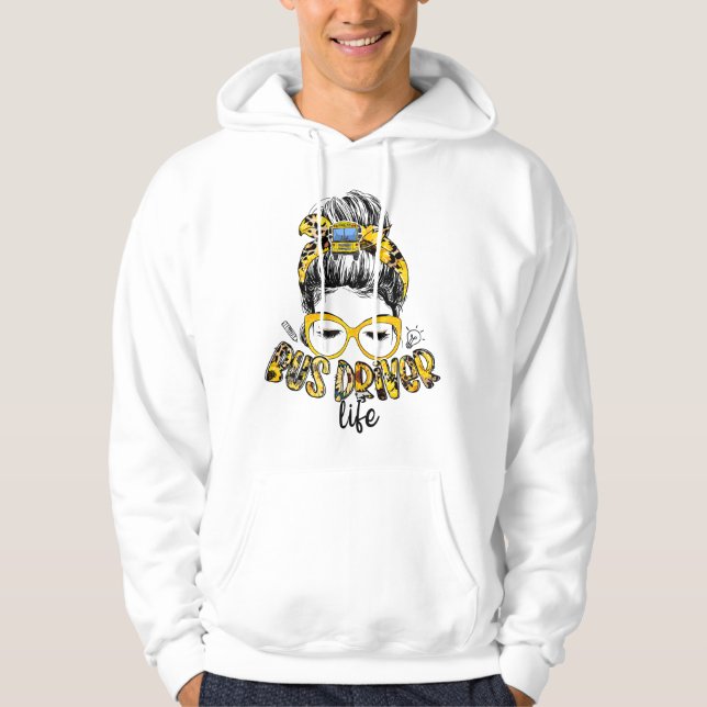 Womens Bus Driver Life Messy Bun Sunflower Cute Sc Hoodie (Framsida)