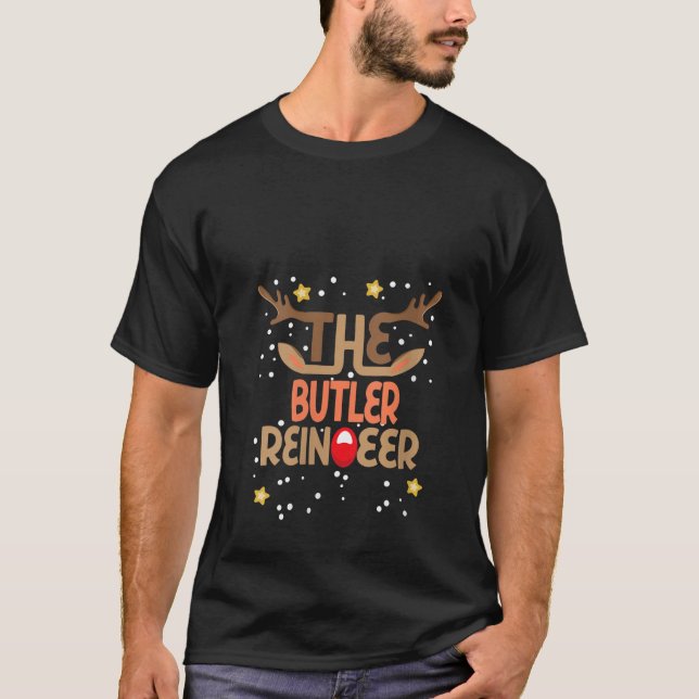 Womens Butler Reindeer Funny Christmas Butler V Ne T Shirt (Framsida)