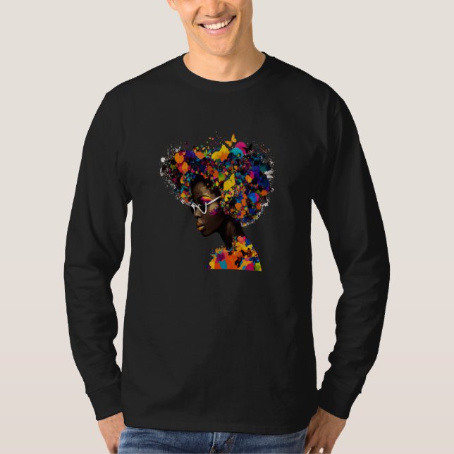 Womens Butterflies Afro Black Women African Americ T Shirt (Framsida)
